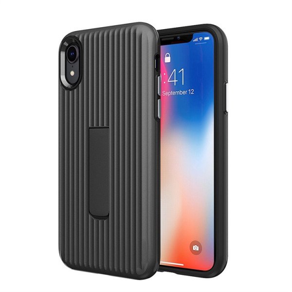 Wholesale iPhone Xr 6.1in Cabin Carbon Style Stand Case (Black)